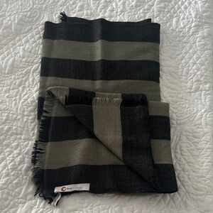 Striped Olive and Black Fringe Scarf by